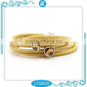 Charming Design Real Sheep Skin Leather Bracelet in Factory Price Three Wraps Thread Artificial Square Crystal