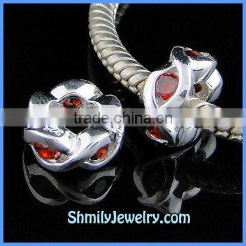 Wholesale Red CZ Rhinestone 925 Sterling Silver Spacer Beads BCZ40A