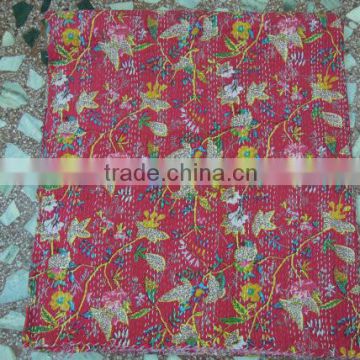 pink bird paradise reversible floral kantha quilts lot