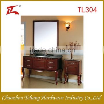 Deep Brown Oak Solid Wood Hot Sale Made in China Free Standing Bathroom Cabinet