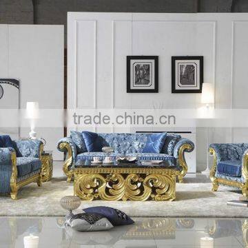 Hand Carved New Classic Gloden Foil Livingroom Furniture Fabric Sofa Sets AL187 photo-3