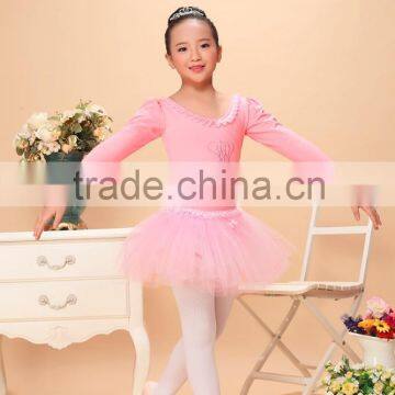 girls long sleeve ballet leotard with skirt,ballet dress with bow decorated in the back