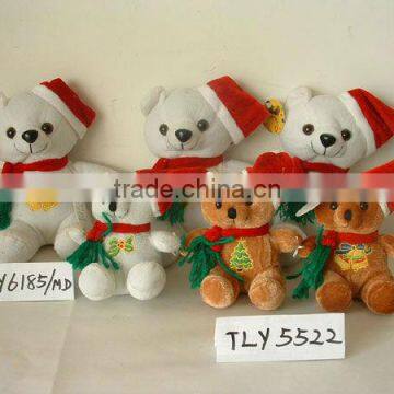 2-colour lovely promotional customized stuffed plush christmas bear animal toy with christmas scarf,hat