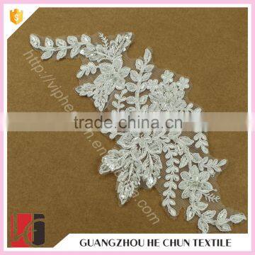 HC-2643-1 Hechun Sewing Clear Sequins Bead White Bridal Embroidery Lace Applique photo-4