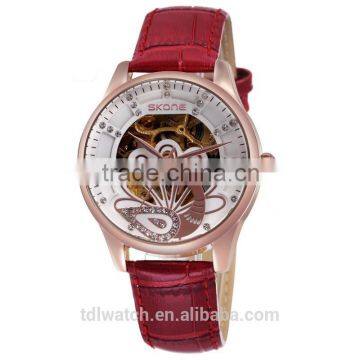 Genuine Leather Nice Peacock Dial Ladies Skeleton Watch photo-4