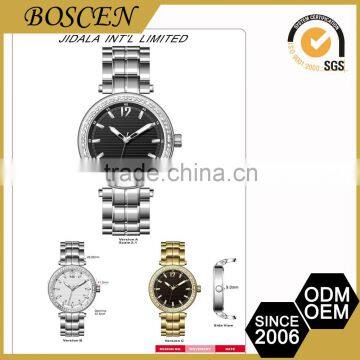 Excellent Quality Stylish Glass Mineral Geneva Quartz Watches Stainless Steel Japan Movt