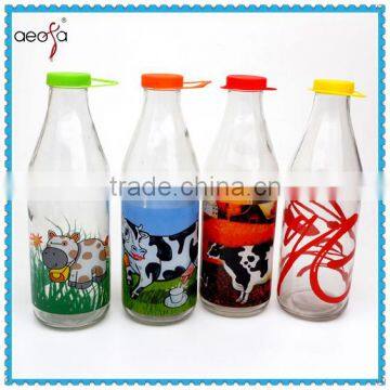 1 Liter Milk Bottle with Decal Fresh Milk Glass Bottle