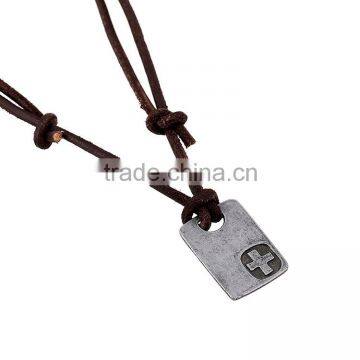 Custom New Popular Fashion Mens Cross Dog Tag Leather Necklace Pendant