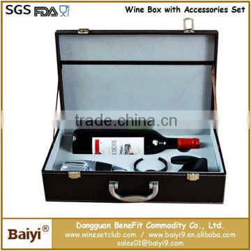 Leather wine packaging box with 4pcs wine accessories