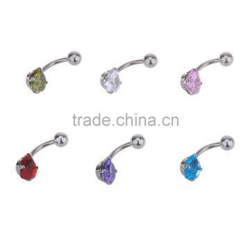 Multi Color Heart Shape Zircon Inlay Non-dangle Belly Button Naval Ring.