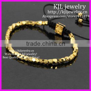 KJL-BD5262 Wholesale Gold Faceted Nugget Beads Bracelet,Handcrafted Braiding 3.5mm Gold Nugget Beads Macrame Bracelet