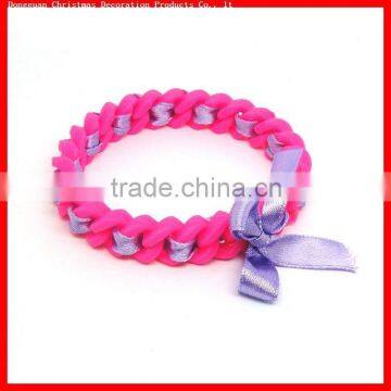 Newest products bowknot braided silicone bracelet for girl