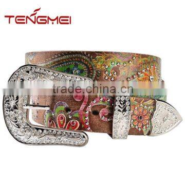 Western Women's Paisley Floral Print Leather Belt