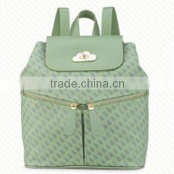 Newest style european designer drop print light green middle zippers canvas ladies elegant backpack