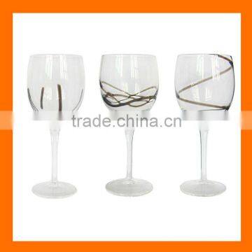 Hand blow wine glass with black strips decoration