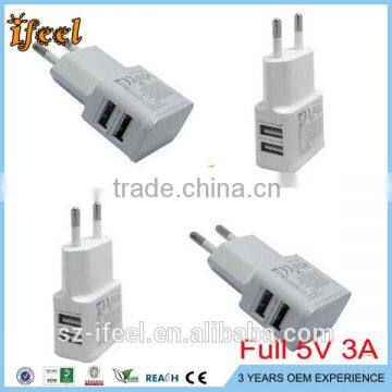 5V 3A 2 port dual usb wall charger EU/ US plug for samsung for Iphone charger