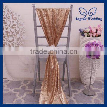 SH005D Custom made many colors Nice new wedding chair sash gold sequin chair sash with white flower