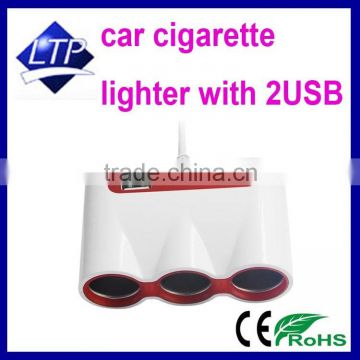 Super quality three way car cigarette lighter plug with dual USB ,car cigarette lighter socket charger for smart phone