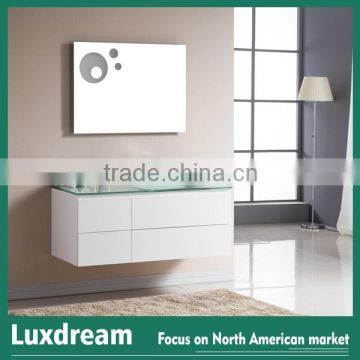 Wall-Mounted bathroom vanity with green glass countertop