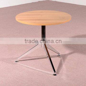 HC-M014 simple walnut color wooden round negotiation table metal frame