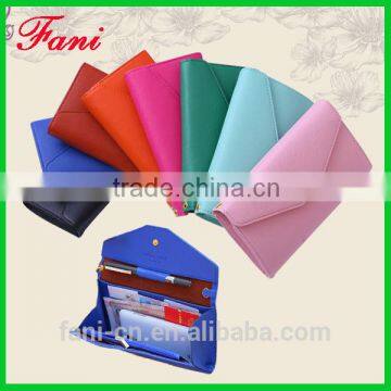 Wholesale multifunction cheap PU leather clutch purse with pen holder design for woman