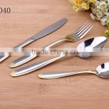 Stainless Steel Knife Fork Spoon Teaspoon with Gold plated Handle Cutlery