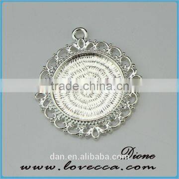 round 25mm shinning silver with beautiful adornment for glass cabochon pendant