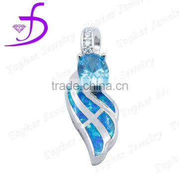 2016 simple design crystal stone pendant blue crystal stone opal pendant