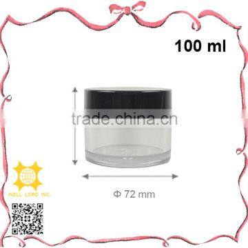 100ml Useful Black Cap Clear PETG Skin Care Cream Jar