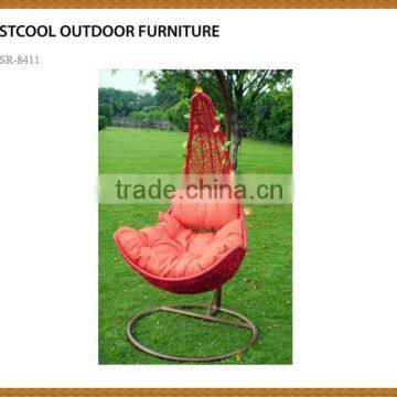 Luxury Outdoor Garden Black Rattan Grey Cushion Hanging Chair