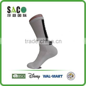 black english letter and well jacquard white nylon sports socks