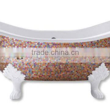 MB PBT-CV-P01 foshan handmade iridescent glass mosaic design mini bathtub mosaic bathtub