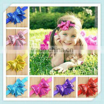 Girls sequins bow hairband for hair dress bling cheerleader sequin hair bow school girls bow hair