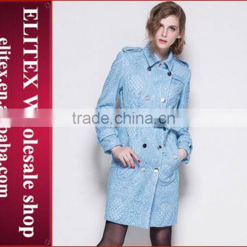 2015 HOT Unique Fashion Blue Jacquard Ladies Overcoat Designs Winter Dress photo-6