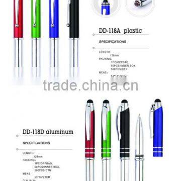 business 3 in 1 screen ballpoint pen with stylus end ball pen LED light pen