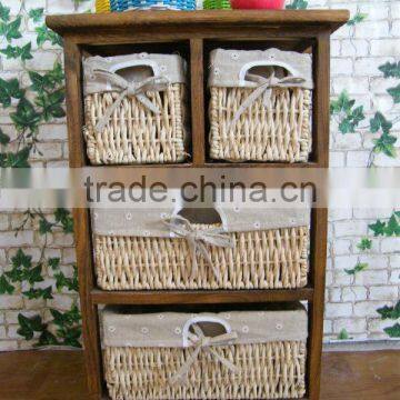 Wooden Cabinet With Four Wicker Drawers and One Door photo-4