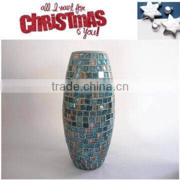 Christmas Decor Malachite Green Mosaic Tall Vase Handmade Elegant Flower Arrangements photo-4