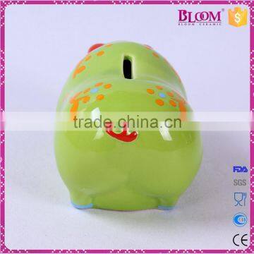 Handmade Craft Green Pig Shape Ceramic Piggy Bank photo-3