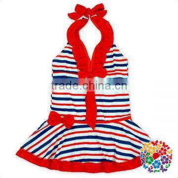 Baby One Pieces Swimsuit Red Stripe Beach Wear Ruffle Swimwear Kids Girl photo-3