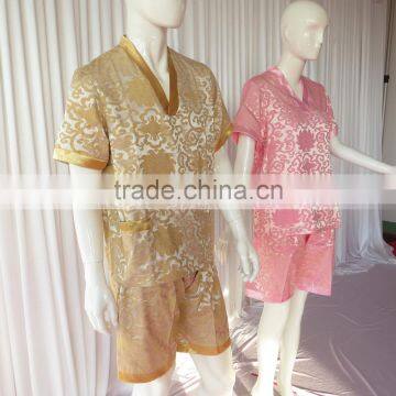 Pink/Rich Floral Pattern Sweat Steaming Clothes V-Neck Jacquard Family Pajama Set Short Sleeve Women Pajamas photo-2