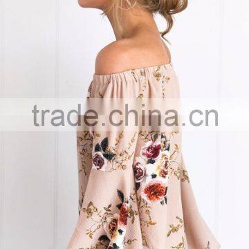 Bell Sleeve Floral Print Woman Tops and Blouses Latest Design off Shoulder Women Tops photo-3