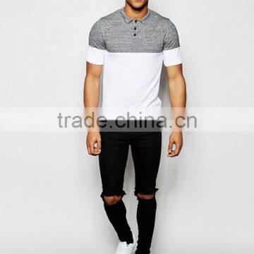 Custom Fashion Short Sleeve Button Placket White Grey Contrast Men's 100% Cotton Pique Pre Shrink Slim Fit Casual Polo Shirt photo-4