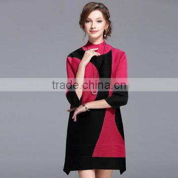 Women creased 3/4 sleeve printing high elastic dresses wholesale