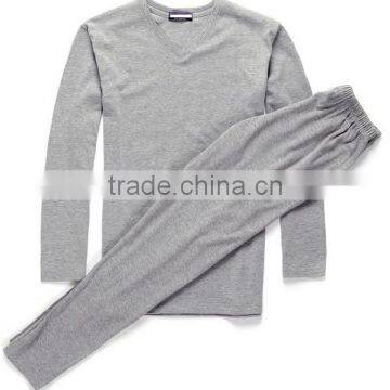 Slim Plain Dyed Long Sleeve Knitted Men's Nightdress, Cotton, Polyester,Spandex