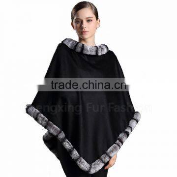 CX-B-P-58A Fashion Super Quality Latest Genuine Rex Rabbit Trim Pashmina Shawl photo-2