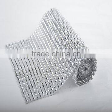 10Yard MOQ Hot Pink 24 Rows Plastic Rhinestone Mesh For Wedding photo-5