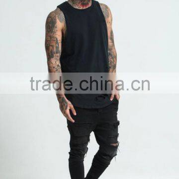 New in Distressed Tank Top 100% Cotton Safety Vest Curved Hem Top