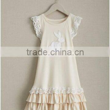 2017 Spring New Arrive Easter Bunny Dress Baby Girls Knitted Cotton Rabbit Appliqued Lace Dress photo-5