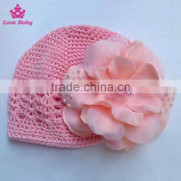 Big Flower Peach Color Handmade Crochat Hat With Pearl Kids Photo Props Pretty Cap HT6012001 photo-2