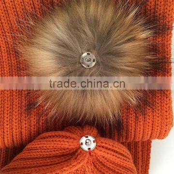Myfur Fashion Colorful Orange Stylish Real Raccoon Fur Pompom Knitting Scarf photo-2